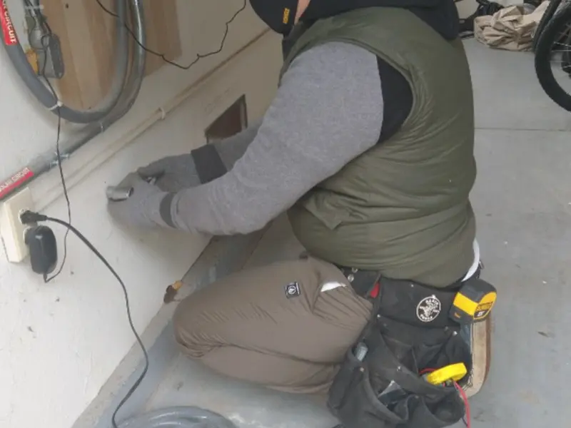 Electrician performing outlet wiring in a Pharr garage